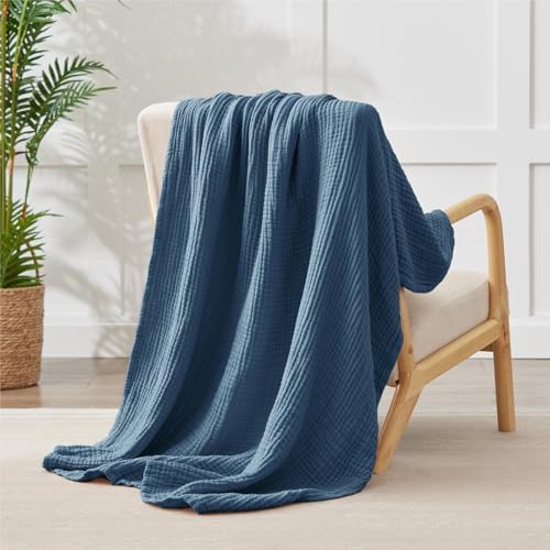 100% Cotton Muslin Blanket 40" x 40", Breathable and Lightweight Cotton Throw Blankets, Soft Cooling Summer Gauze Blanket for All Season, Blue - Image 6