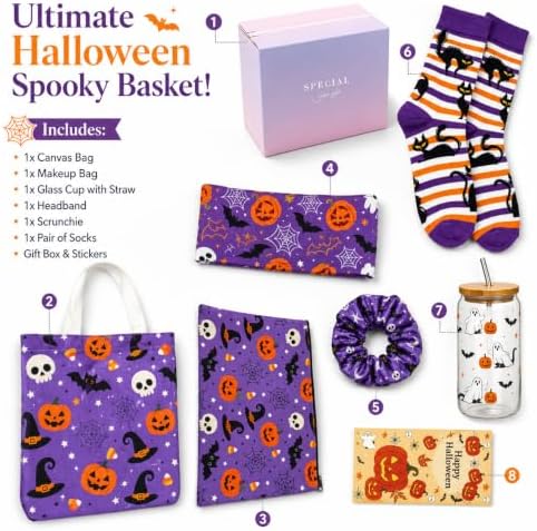 Halloween Boo Basket Gift Box for Women,Spooky Makeup Bag and Glass Cup Set - Image 4