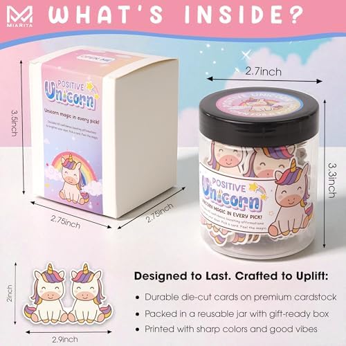 Positive Unicorn Jar, Emotional Supports Unicorns 60 Affirmation Cards, Back to School Gifts for Girls Teacher, Birthday Gift for Women Teen Girls, Friends Daughter Mom Wife, Unicorn Desk Decor - Image 2