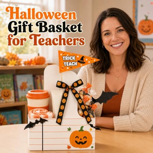 12 Set Halloween Teacher Gifts Drink Carrier Kit, Pumpkin Teacher Boo Basket Gifts, Disposable Cardboard Cup Holders with Handle, Ribbon and Gift Flags, Halloween Appreciation Gifts for Teachers - Image 7