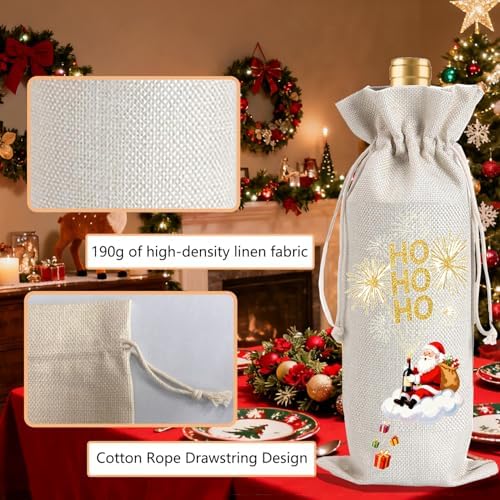 1Pcs HOHOHO Wine Bags Christmas Gift Bag, Wine Bottle Bags Merry Xmas Bottle Covers for Merry Christmas,Holiday Party, Birthday,Storage with 1Pcs Kraft Blessing Cards and natural jute rope - Image 3