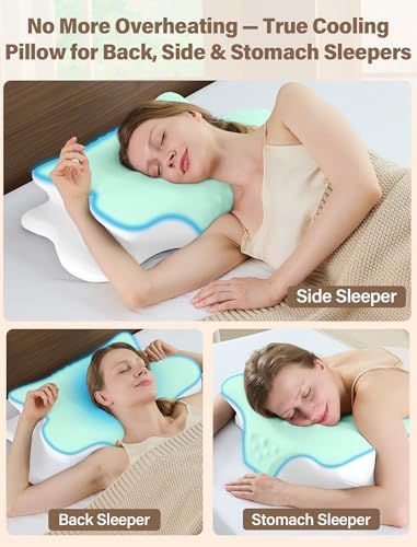 Cervical Neck Pillow for Pain Relief – Ergonomic Memory Foam Pillow for Side Sleeper Contour Orthopedic Bed Pillow for Neck Support with Cooling Cover – Ideal Christmas Birthday Gift for Women - Green - Image 7