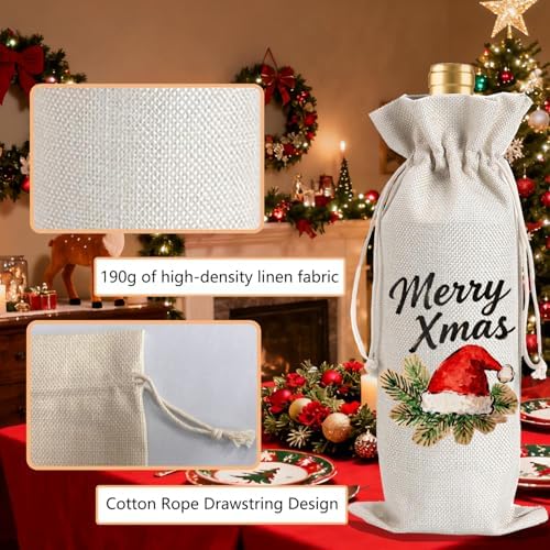 1Pcs Christmas hat Wine Bags Christmas Gift Bag, Wine Bottle Bags Merry Xmas Bottle Covers for Xmas,Holiday Party, Birthday, Storage with 1Pcs Kraft Blessing Cards and natural jute rope - Image 3
