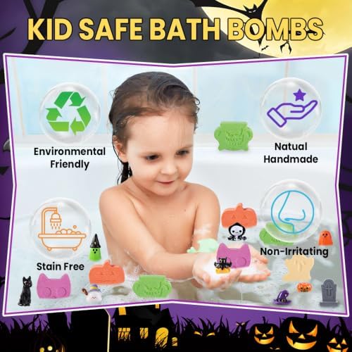 Vellibring 12Pcs Halloween Bath Bombs with Surprise Toys Inside, Trick or Treat Present Set Ghost Shape Organic Natural Bubble Bath Fizzy for Kids Boys Girls - Image 4