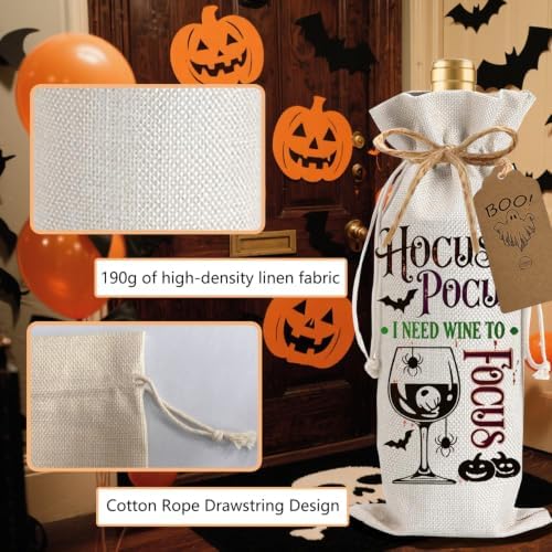 1Pcs Hocus Pocus wine Gifts Wine Bag,Halloween Wine Bag Happy Hallo wine Halloween Gifts Party Decorations for Women Men with 1Pcs Kraft Blessing Cards and natural jute rope - Image 3