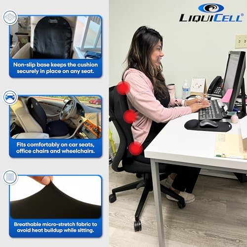 ERGO21 Lumbar Support Pillow for Office Chair, Car, Driving Seat, Auto, Lower Back Pain | Great Back Support with Liquid Filled Membranes | Small Size, (18" W x 18”x 1.5”) - Image 6