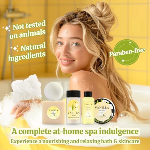 BFFLOVE Spa Gift Box for Women 9pcs Vanilla Bath Set for Her Birthday, Christmas Gifts for Mom, Wife, Girlfriend - Image 3