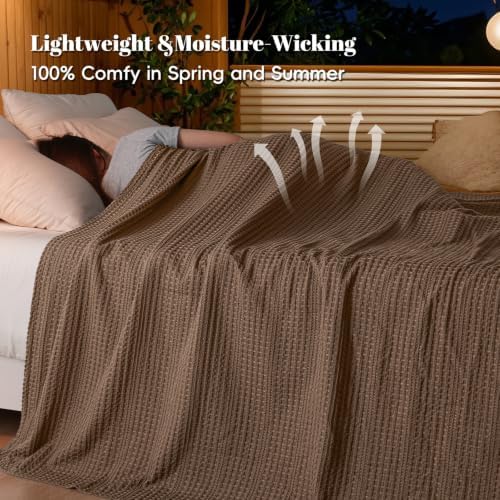 PHF Lightweight Waffle Weave Blanket Twin Size 66"x 90", Soft Woven Summer Blanket for Hot Sleepers - Aesthetic Home Decor for Couch Bed Sofa, Pet Friendly, Mocha - Image 6