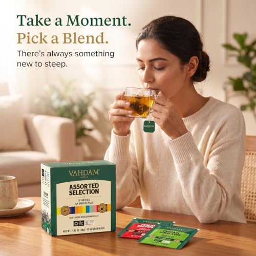 VAHDAM Assorted Tea Sampler (15 Unique Flavors in Pyramid Teabags) Tea Gift - Image 5