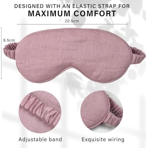 Eye mask Pure Linen Sleep Mask with Elastic Band, No Pressure On Eyes,Side Sleeper Eye Cover Organic Cotton Core Blindfold,Napping & Yoga Travel Essentials (Dusty Pink) - Image 2