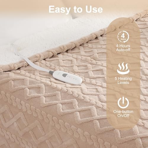 Heated Throw Blanket 50"x60"-Small Electric Blanket Throw for Office, Beige - Image 6