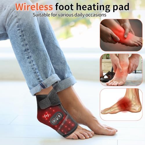 Cordless Ankle Massager for Pain Relief, Red Light Ankle Heating Pad with Massage, Foot Heating Pad with Adjustable Vibration and Heat Settings - Image 2
