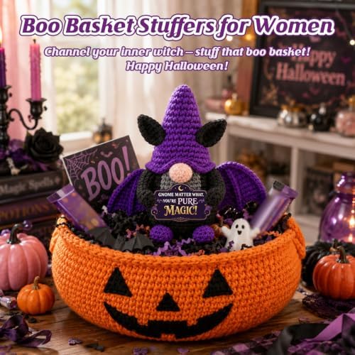 Witchy Gifts for Women Halloween Boo Basket Stuffers Crochet Bat Gnome - Image 5