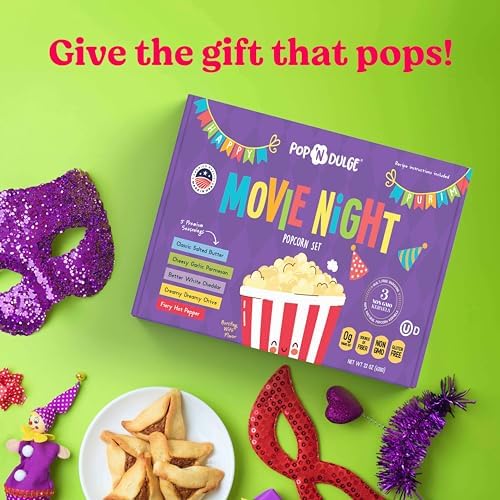 Purim Movie Night Popcorn Gift Set, Kosher Purim Gifts, Mishloach Manot Gift Baskets, Gourmet Popcorn Kernels and 5 Popcorn Flavoring, Non-GMO Popcorn Gifts - 10 Pack, Gift Ideas - Image 3