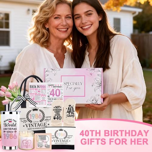 40th Birthday Gifts for Women, Vintage 1986 Birthdays Gift For Her, Cool 40 Year Old Birthday Gifts Set For Mom Wife Sister Friends Coworkers, Unique Gift Ideas With Tumbler Greeting Card Tote Bag - Image 7