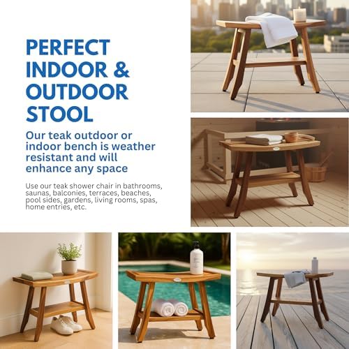 EcoDecors 24-Inch Brown Teak Shower Bench, Solid Wood, Waterproof - Image 6
