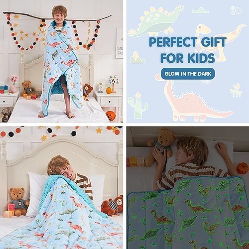 yescool Weighted Blanket 7 Pounds Weighted Lap Blanket, Glow in The Dark Dinosaur Heavy Blanket for Sleeping, Warm Minky Weighted Throw Blanket Gifts for 60-80lbs, 40"x60" - Image 6