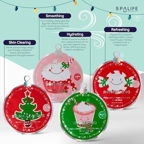 SpaLife Beauty Stocking Stuffers Christmas Face Mask Bundle | Korean Facial Masks | Hydrating, Smoothing, Refreshing and Clarifying Sheet Mask Set | Christmas Stocking Stuffers for Women | 12 Pack - Image 4