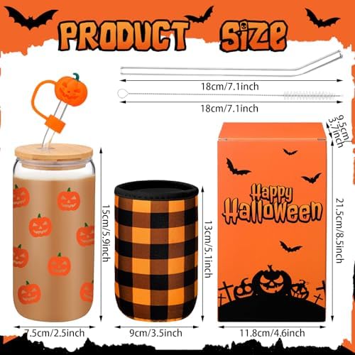 Blushtier 3 Pcs Halloween Pumpkin Gifts Sets Tumbler Cup Sleeve Gifts Box - Image 3
