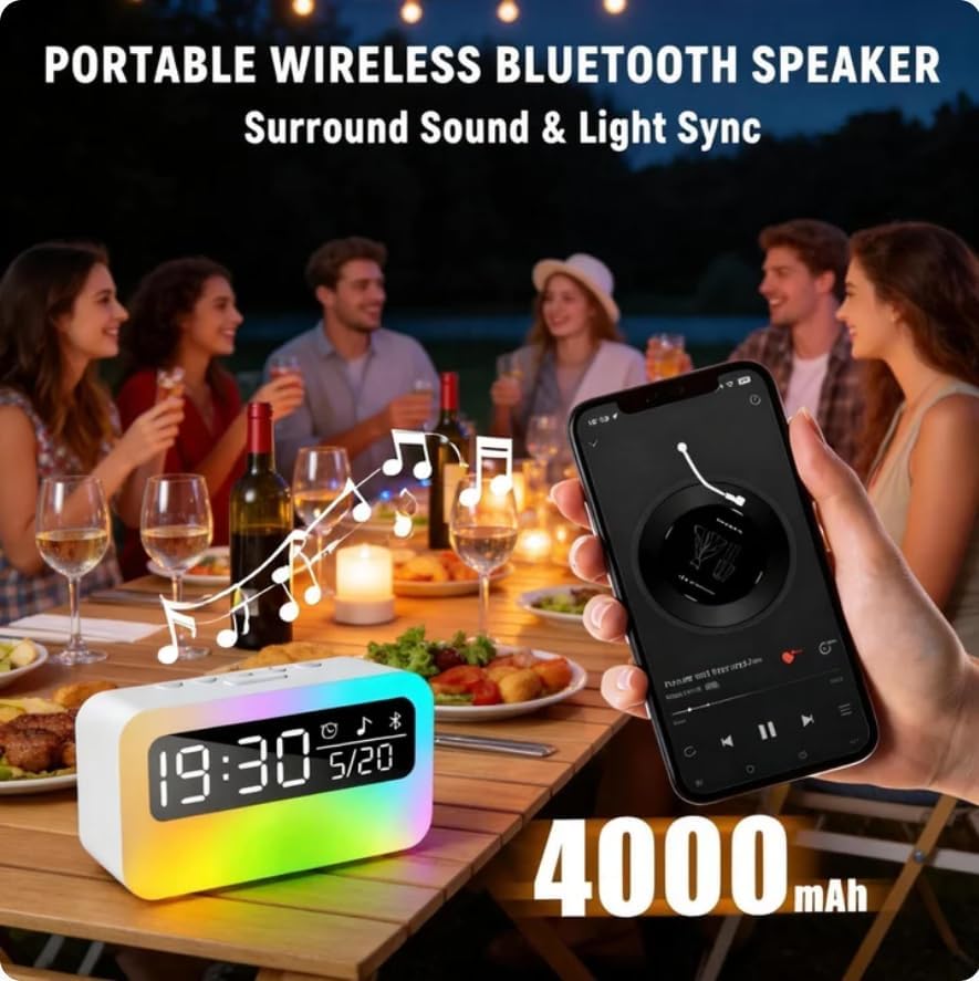 4-in-1 Night Light for Kids Adults, White Noise Sound Machine with 24 Soothing Sounds Portable Rechargeable Adjustable Brightness Light, Bluetooth Speaker Time Display, App Control - Image 6