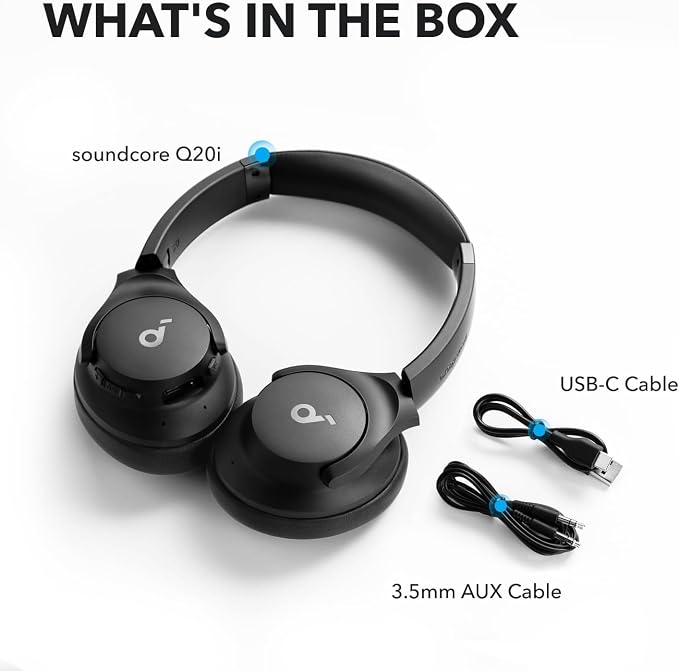 Soundcore by Anker Q20i Hybrid Active Noise Cancelling Headphones, Black | Over-Ear, Bluetooth, 40H ANC Playtime, Hi-Res Audio, Big Bass, Transparency Mode, Customize via App, Travel, Home, Office - Image 8