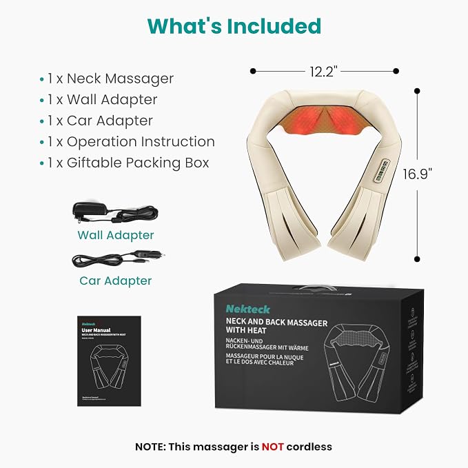 Nekteck Shiatsu Neck Massager with Heat for Pain Relief, NOT Cordless - Image 9
