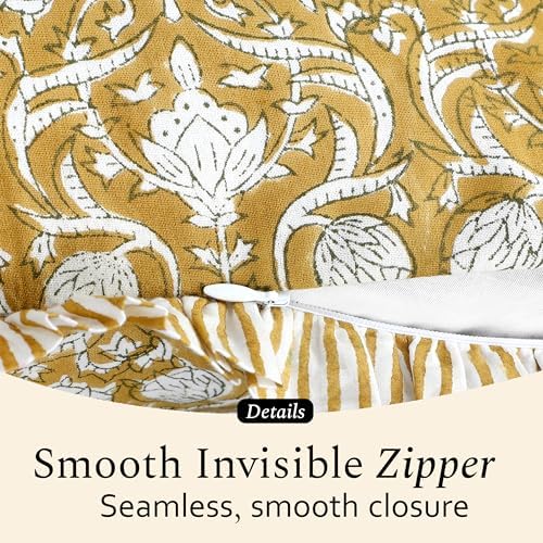 CPC Block Print Ruffle Throw Cover Mustard Regal 20"x20" Inch Pack of 2-100% Cotton Ruffle Couch Decorative Boho Pillows Case for Living Room, Bedroom, Sofa, Farmhouse Gift for Spring, Mother's Day - Image 7