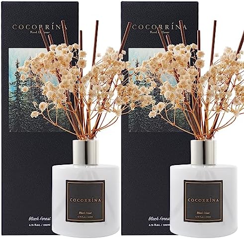 Cocorrína Premium Reed Diffuser Set with Preserved Baby's Breath & Cotton Stick Black Forest 2 Packs, 6.7oz Scent Fragrance Oil Diffuser for Bedroom Bathroom Home Décor - Image 3