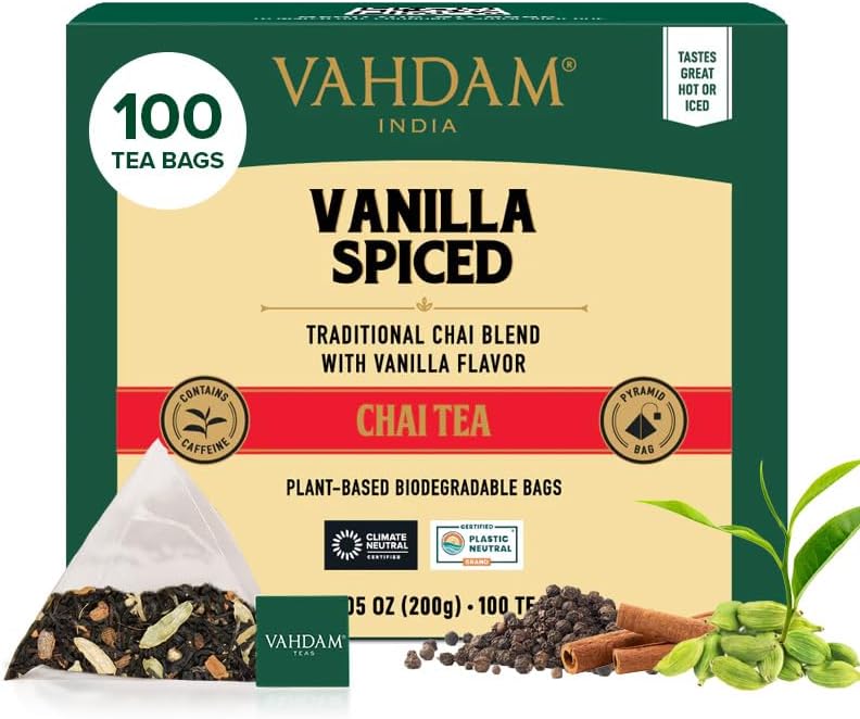 VAHDAM Vanilla Chai Teabags (100 Count) Vanilla Tea Blend Pyramid Tea Bags by Unknown