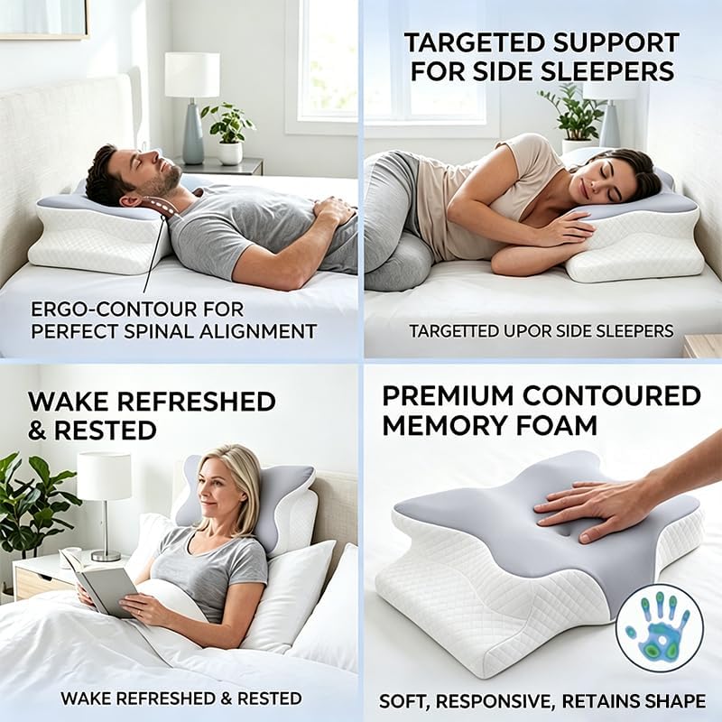 Cooling Neck Support Pillow, Adjustable Cervical Memory Foam for Pain Relief, Odorless Ergonomic Orthopedic Bed Pillows for Side Back Stomach Sleepers, Cozy Sleeping (Grey) - Image 7