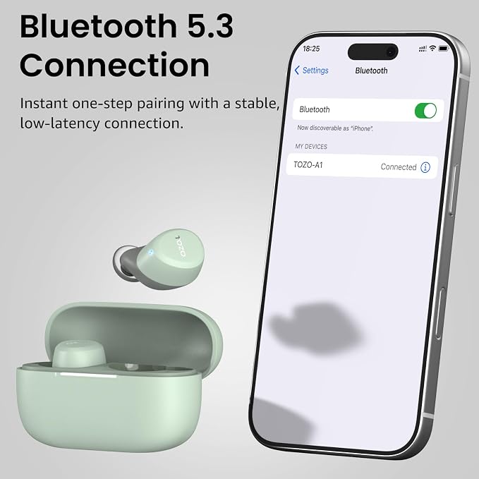 TOZO A1 Wireless Earbuds Bluetooth 5.3 Light Weight in Ear Headphones | IPX5 Waterproof,2 Mics for AI Calls,Immersive Premium Sound Bass Headset with Charging Case,32 EQ via App Green - Image 8