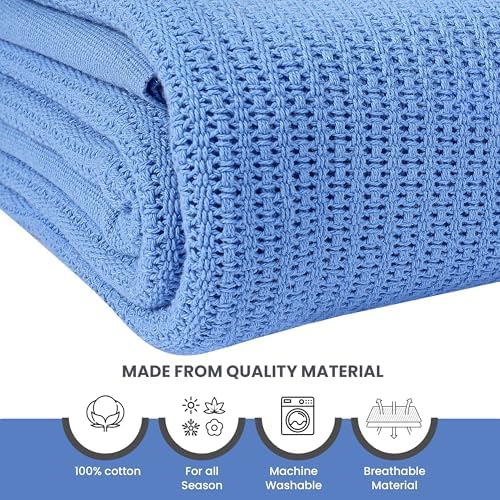 Linteum Textile Supply Blue Hospital Thermal Blanket 66x90 Inch 100% Cotton, Soft and Cozy, Breathable, Open-Cell Weave Design, All Season Twin Hospital Blanket (1-Pack) - Image 6