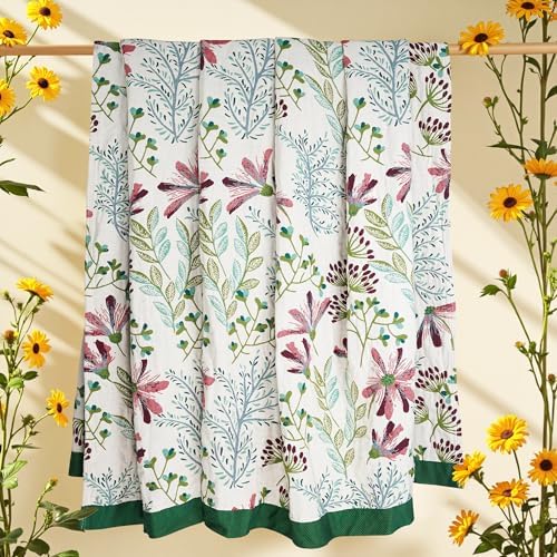 VANJOROY Boho Throw Blanket, 100% Organic Cotton Breathable Ultra Soft 91" x 108" King Bed Quilt Throw - All Season Floral Rustic Farmhouse Decor Luxury Blanket for Sofa Couch Chair and Gift - Image 7