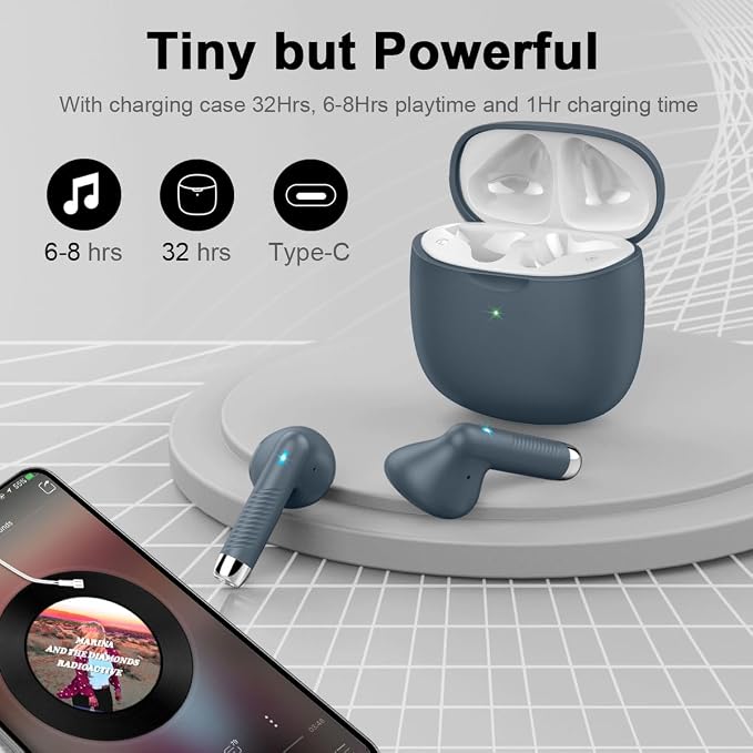 Wireless Earbuds, Bluetooth 5.4 Headphones in Ear with Noise Cancelling Mic | Bluetooth Earbuds Stereo Bass, IP7 Waterproof Sports Earphones, 32H Playtime USB C Charging Ear Buds Gray for Android iOS - Image 7