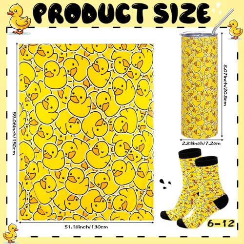HunnmingRe 3 Pcs Yellow Duck Gifts for Women Throw Blanket 20 oz Tumbler with Lids and Straw Socks Plush Warm Gift Basket for Halloween Christmas Birthday Animal Lover - Image 2