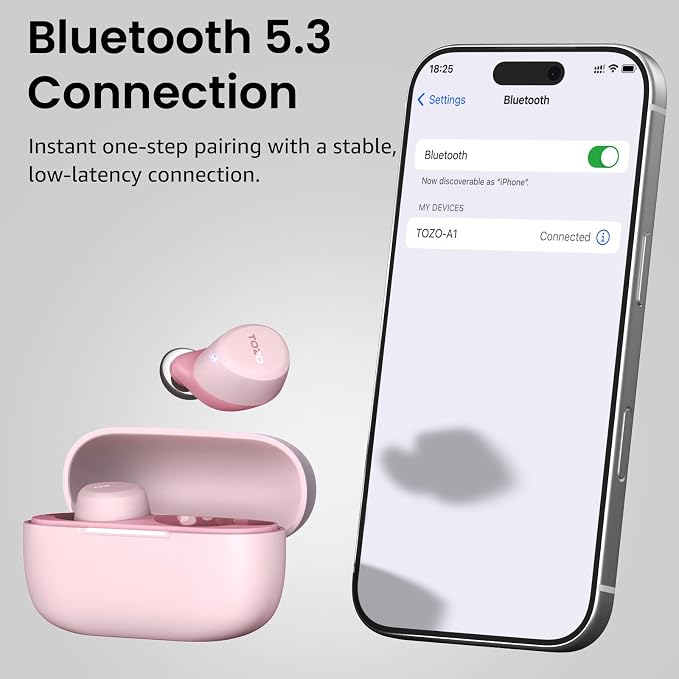 TOZO A1 Wireless Earbuds Bluetooth 5.3 Light Weight in Ear Headphones | IPX5 Waterproof,2 Mics for AI Calls,Immersive Premium Sound Bass Headset with Charging Case,32 EQ via App Rose Gold - Image 9