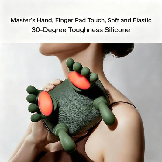 Bionic Heated Massager, Portable Shiatsu Neck and Back Massager, Electric Deep Tissue 4D Kneading Massage, Simulated Human Hand Design for Pain Relief and Muscle Relax (PY-070 Textile Green) - Image 2