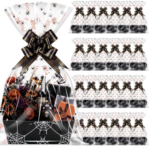 Maitys 24 Sets Halloween Empty Gift Baskets Bulk with Spider Cellophane Bag by Maitys