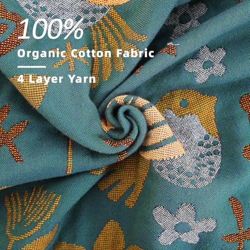 VANJOROY Boho Throw Blanket, 100% Organic Cotton Breathable Ultra Soft 50" x 60" Bed Quilt Throw - Floral Rustic Bird Farmhouse Decor Luxury Reversible Blanket for Sofa Couch Chair and Gift,Teal/Beige - Image 6