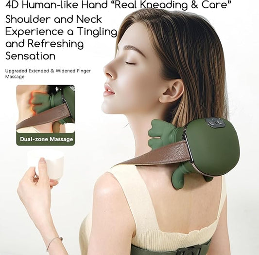 Neck and Shoulder Massager,Portable Shiatsu Back Massage Hand-Shaped Deep Tissue 4D Kneading Massager with Heat for Pain Relief and Muscle Relax,Gifts for Women Men,(Green) - Image 2