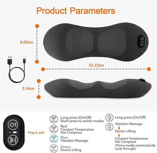 3 in 1 Upgraded Rechargeable Electric Lumbar Support Pillow with Heat & Massage Back Cushion, Ergonomic Memory Foam Lower Back Massager for Fatigue Relief, for Home, Office, Bed, Sofa, and Car Use - Image 2