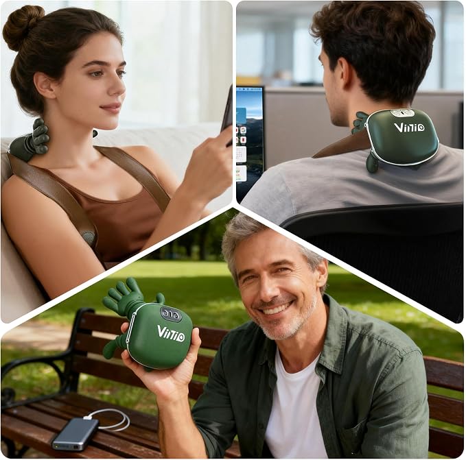 Vinid Bionic Neck and Shoulder Massager with Heat, 4D Kneading Massage, Simulated Human Hand Design for Pain Relief and Muscle Relax, Neck Massager Pillow Ideal for Valentines Gift, Green - Image 9