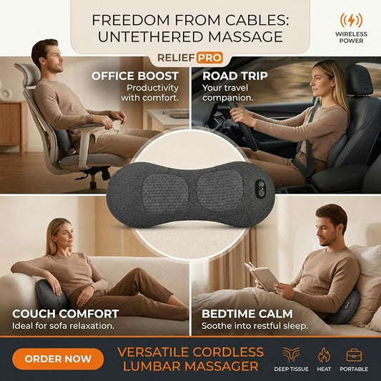 3-in-1 Cordless Lumbar Support Pillow with Heat, Vibration and Traction, Electric Lower Back Massager for Pain Relief Deep Tissue, Decompression Back for Chair, Bed, Car - Image 2