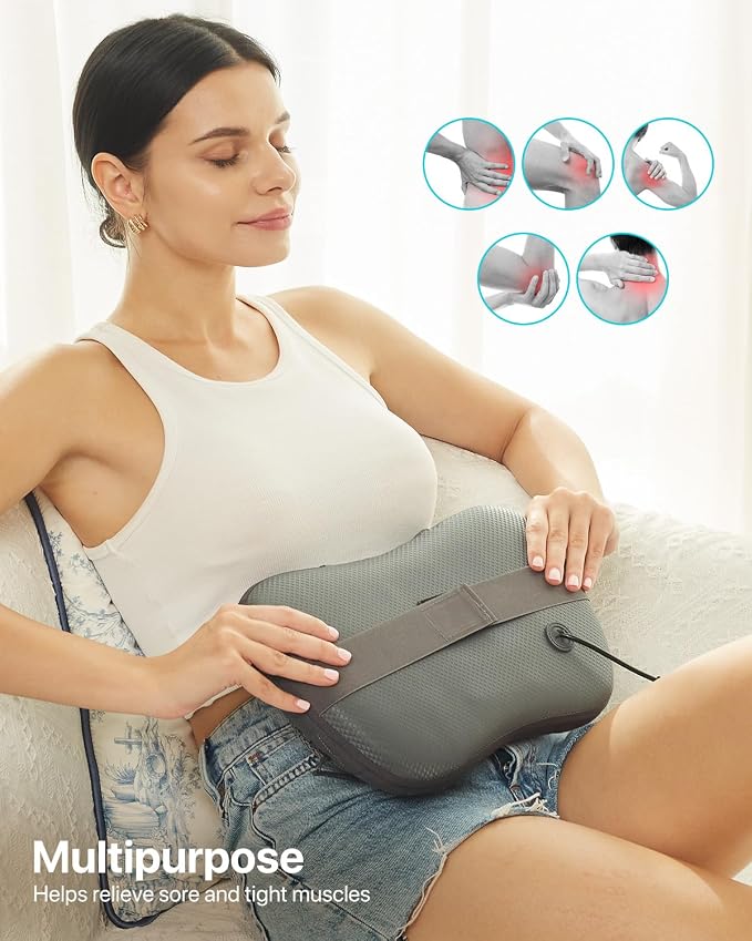 ALLJOY Cordless Shiatsu Neck and Back Massager with Soothing Heat,3D Kneading Massage Pillow for Muscle Pain Relief, Use Unplugged,Detachable Cover,Gifts for Women Men Mom Dad - Image 8