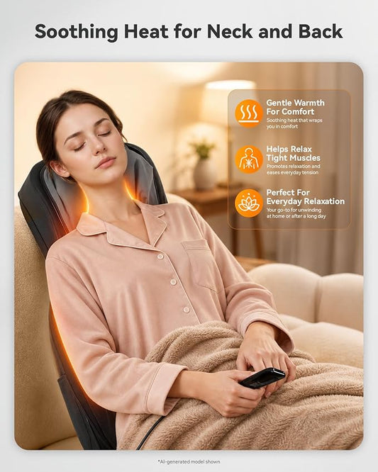 Shiatsu Neck and Back Massager with Heat, Adjustable Height Neck Massage Chair Pad, Deep Tissue Full Back Massage Cushion with Seat Vibration for Home Office Chair Pain Relief Gifts for Men Women - Image 2