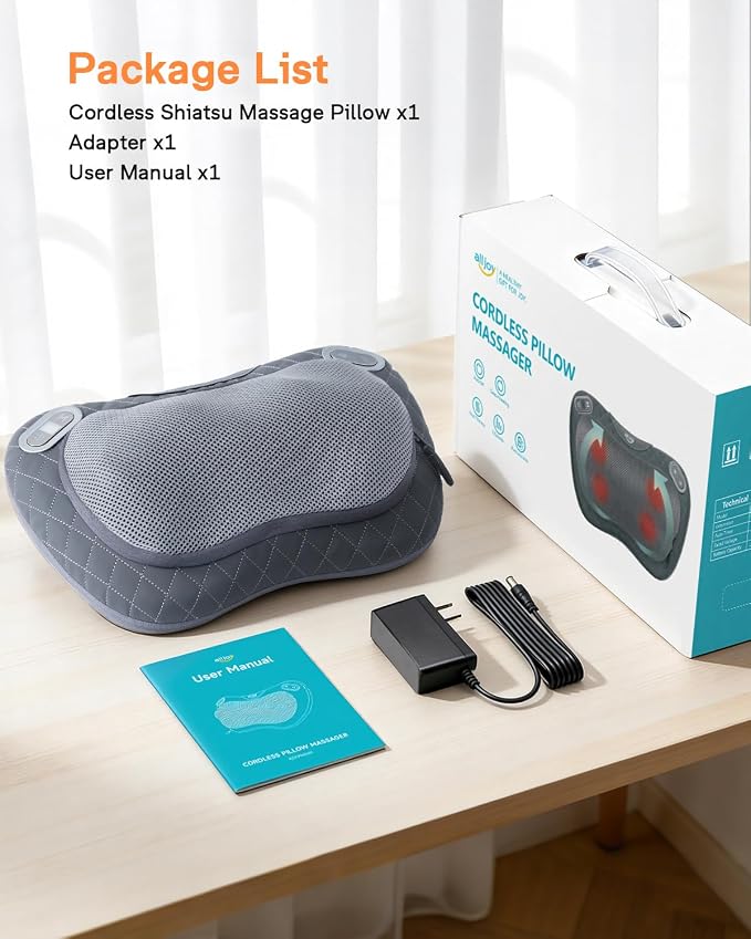 ALLJOY Cordless Neck and Back Massager with Heat & LCD Display - Rechargeable Shiatsu Massage Pillow for Muscle Pain Relief, Use While Charging, Gifts for Women Men - Image 9