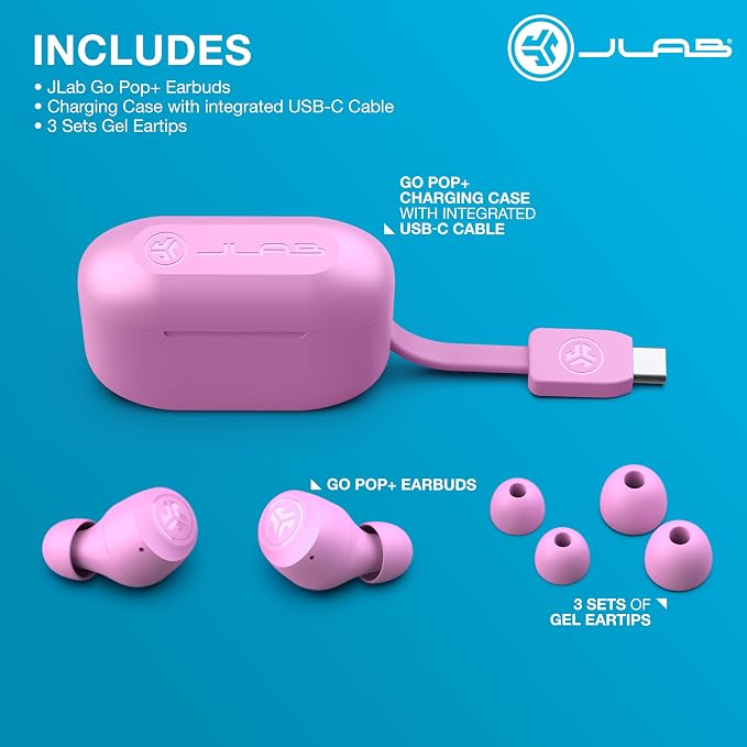 JLab Go Air Pop+, True Wireless Earbuds, Bluetooth Earbuds with Microphone, Dual Connect, EQ3 Sound, Pink - Image 7