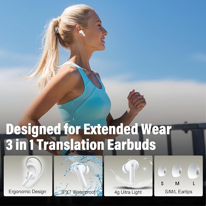 Wireless Earbuds, Bluetooth 5.4 Headphones Bass Stereo/Clear Calls, Ivory | Ear Buds with Noise Cancelling Mic LED Display in Ear Earphones Ai Translation Earbuds Real Time with 6 Translation Modes - Image 9
