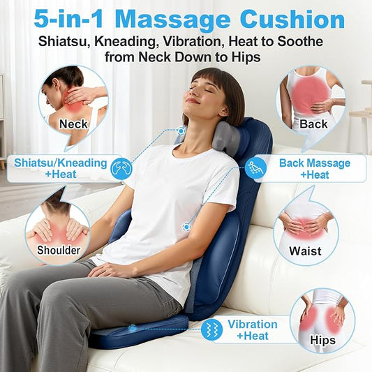 Back Massager for Chair with Dual Neck Modules and Heat, Blue - Image 2