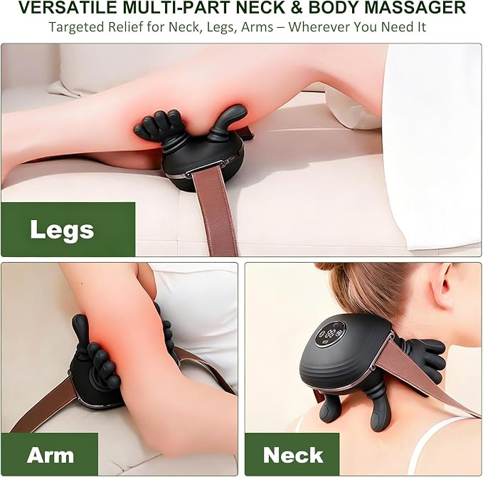 Neck Massager with Heat, Cordless 4D Kneading Neck Shoulder Back Massager, Deep Tissue Pain Relief Massager with Bionic Fingers & Screen, Ideal Gift for Men Women(Black) - Image 7
